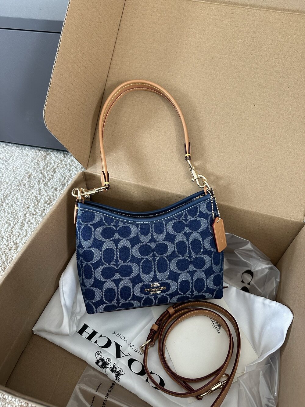 Coach Blue Denim Signature Mini Hobo Underarm Crossbody Bag